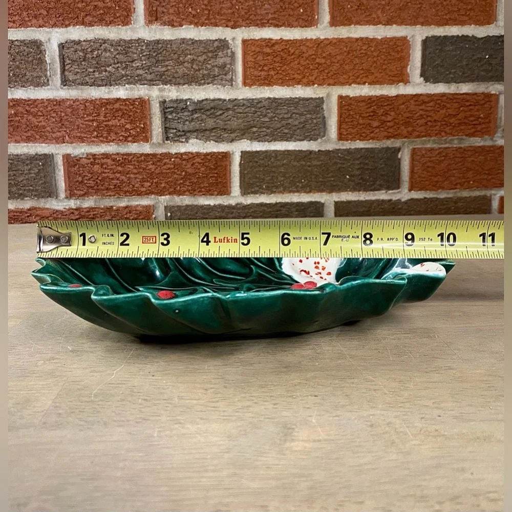 Vintage Holland Mold Holly Leaf With Berries Ceramic Christmas Candy‎ Dish 10x7”